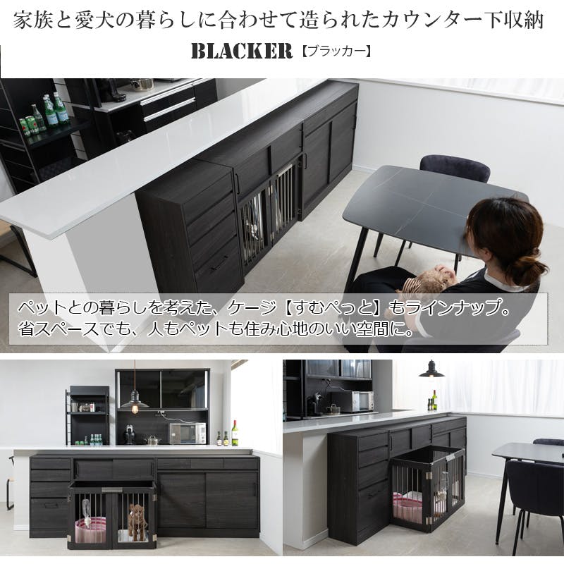 Blacker】テーブル前で使える引出し付き引戸式カウンター下収納