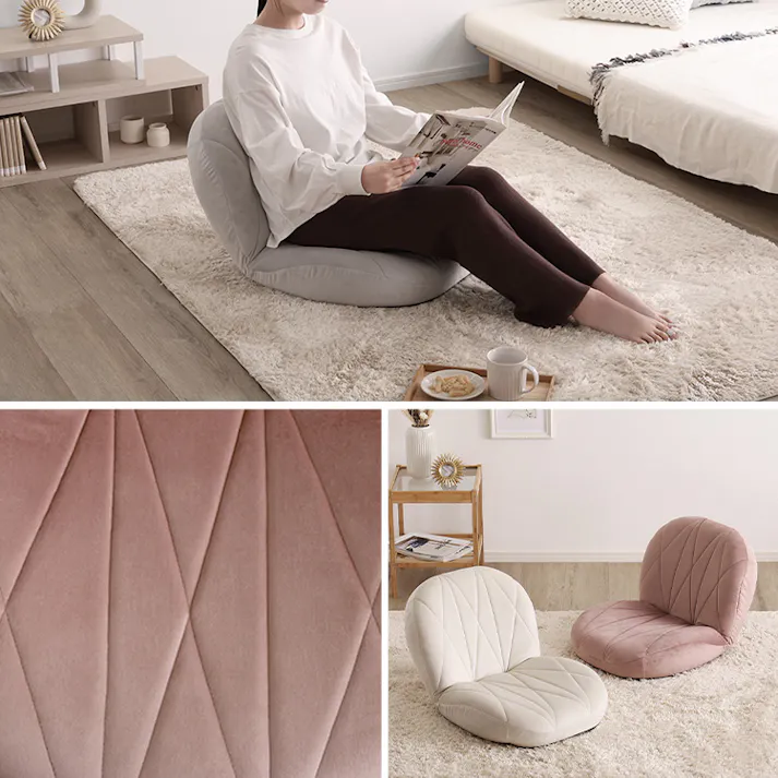 立体的なキルティングのベロア座椅子【Chammy -チャミー-】/カラー:アイボリー 大人かわいいインテリア / #sh-07-okbz--iv 4535306260682【送料込み】