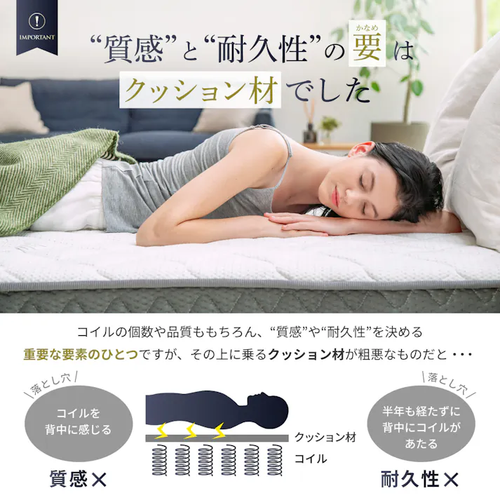 マットレス プレミアム スプリングマットレス 極厚 20cm GOKUMIN ポケットコイルベッドマット シングル セミダブル セミシングル ダブル クイーン ベッドマット ベッドマットレス ポケットコイル 高反発 硬め 高反発ウレタン