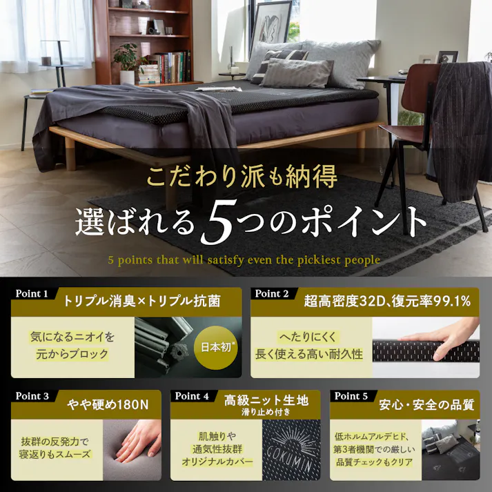 GOKUMINマットレス 男のマットレス 高反発マットレス 腰痛 マットレス 195cm 厚さ5cm セミシングル シングル セミダブル ダブル クイーン ベッドマットレス シングルマットレス マットレストッパー ウレタンマットレス