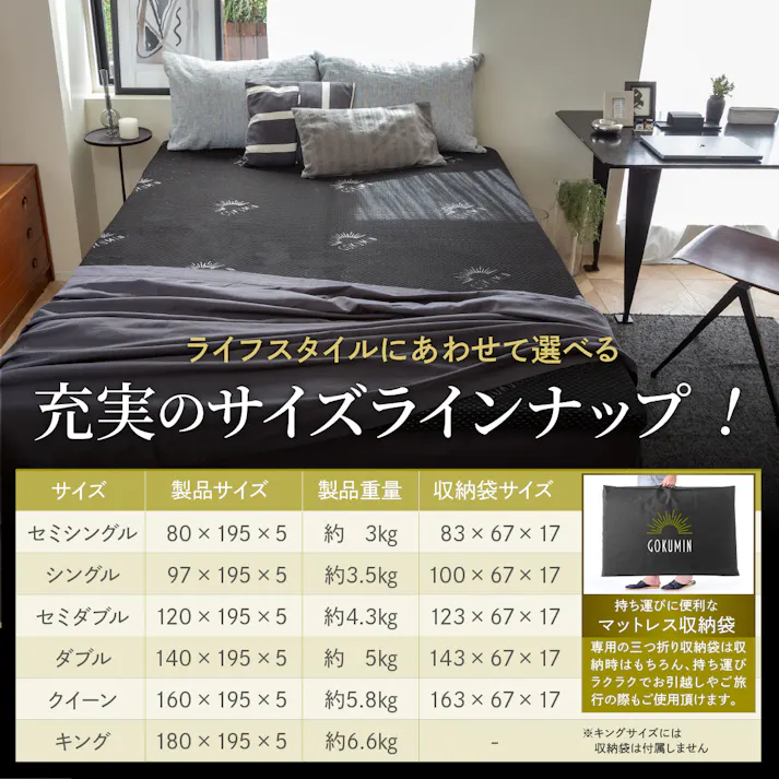 GOKUMINマットレス 男のマットレス 高反発マットレス 腰痛 マットレス 195cm 厚さ5cm セミシングル シングル セミダブル ダブル クイーン ベッドマットレス シングルマットレス マットレストッパー ウレタンマットレス