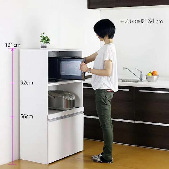 限定価格キッチン 家電ラック ゴミ箱 付 2段 2分別 人工大理石天板 完成品 レンジ台 60 幅 レンジラック キッチンカウンター 家電 収納ラック ごみ箱 ペール付 ダストボックス 分別 木製 作業台 スライド 白 ホワイト 日本製21102【NK-102】