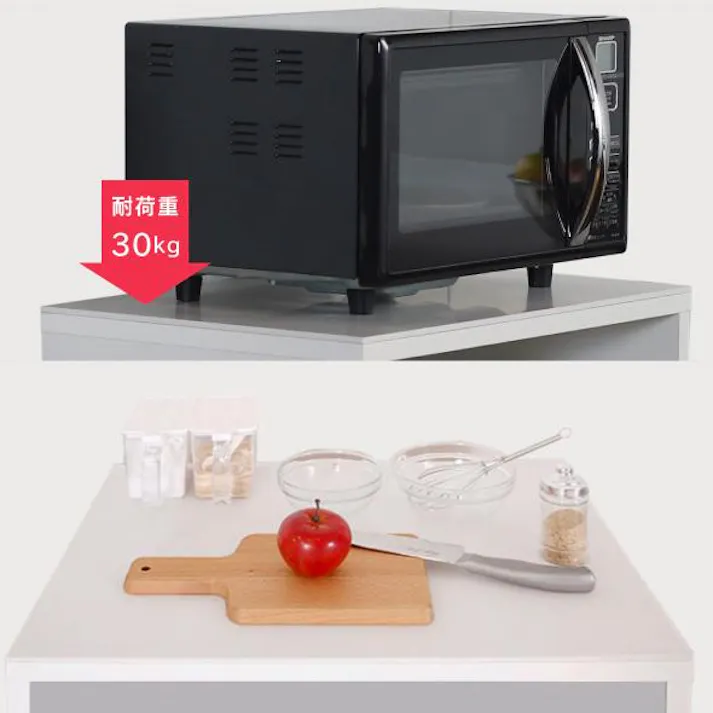 限定価格キッチン 家電ラック ゴミ箱 付 2段 2分別 人工大理石天板 完成品 レンジ台 60 幅 レンジラック キッチンカウンター 家電 収納ラック ごみ箱 ペール付 ダストボックス 分別 木製 作業台 スライド 白 ホワイト 日本製21102【NK-102】
