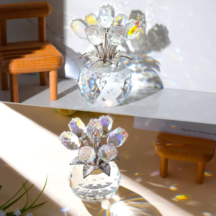 クリスタルピンクローズ 結婚記念日プレゼント女性クリスタルピンクバラギフト バラの花束 薔薇 置物 誕生日プレゼント 結婚祝い バレンタインデー 母の日 彼女 妻 母への贈り物