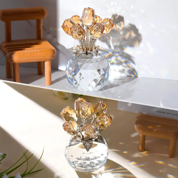 クリスタルピンクローズ 結婚記念日プレゼント女性クリスタルピンクバラギフト バラの花束 薔薇 置物 誕生日プレゼント 結婚祝い バレンタインデー 母の日 彼女 妻 母への贈り物