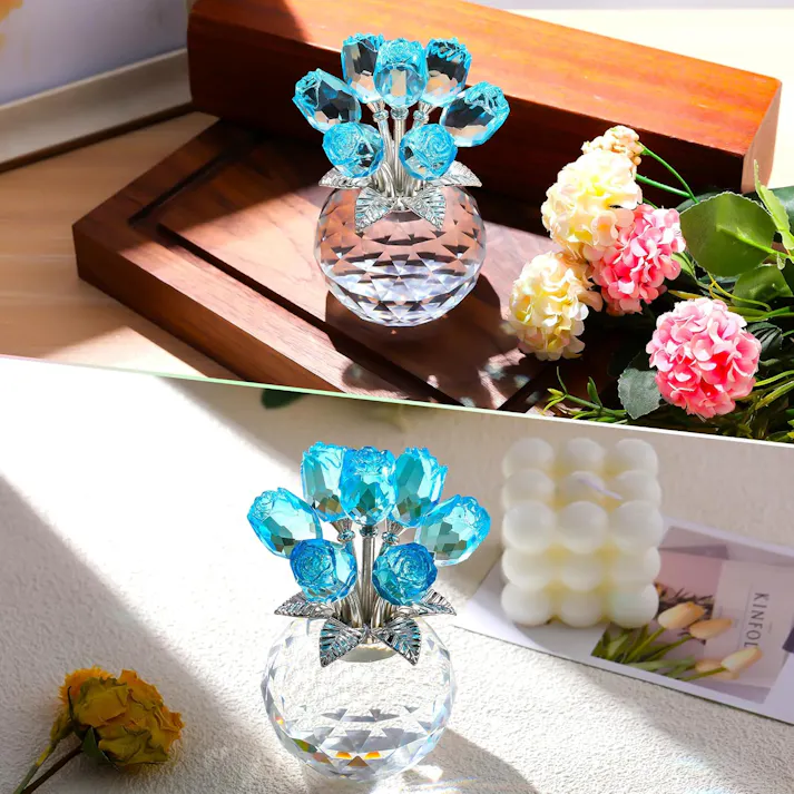 クリスタルピンクローズ 結婚記念日プレゼント女性クリスタルピンクバラギフト バラの花束 薔薇 置物 誕生日プレゼント 結婚祝い バレンタインデー 母の日 彼女 妻 母への贈り物