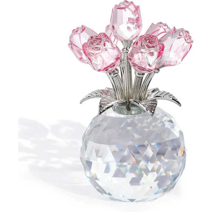 クリスタルピンクローズ 結婚記念日プレゼント女性クリスタルピンクバラギフト バラの花束 薔薇 置物 誕生日プレゼント 結婚祝い バレンタインデー 母の日 彼女 妻 母への贈り物