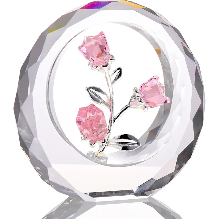 クリスタルピンクローズ 結婚記念日プレゼント女性クリスタルピンクバラギフト バラの花束 薔薇 置物 誕生日プレゼント 結婚祝い バレンタインデー 母の日 彼女 妻 母への贈り物