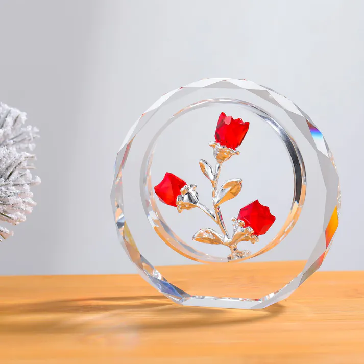 クリスタルピンクローズ 結婚記念日プレゼント女性クリスタルピンクバラギフト バラの花束 薔薇 置物 誕生日プレゼント 結婚祝い バレンタインデー 母の日 彼女 妻 母への贈り物