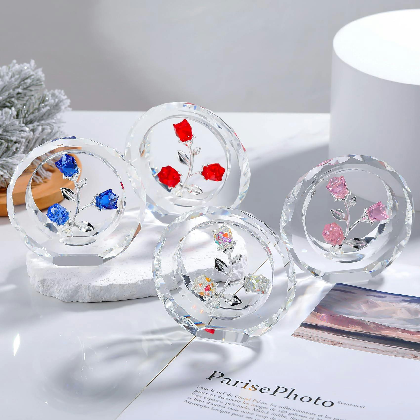 クリスタルピンクローズ 結婚記念日プレゼント女性クリスタルピンク