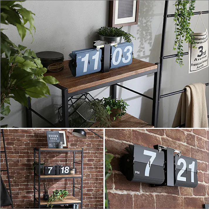 シンプル&レトロデザイン フリップクロック(置き・壁掛け兼用)/カラー:ブラック/ #sh-01-fctin--bk 【4535306178239】