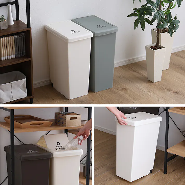 【30L】スライドオープンタイプ ごみ箱 フタがスライド式のゴミ箱・ダストボックス 後方ミニキャスター付き オフィス キッチン/色:グリーン #SH-01-SLP30--GE 【送料込み】
