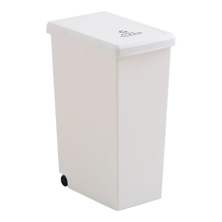 【30L】スライドオープンタイプ ごみ箱 フタがスライド式のゴミ箱・ダストボックス 後方ミニキャスター付き オフィス キッチン/色:ホワイト #SH-01-SLP30--WH 【送料込み】