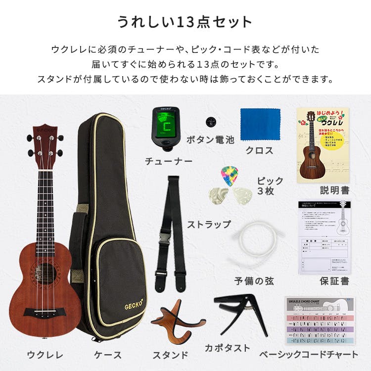 初心者でも始めやすい ウクレレ 13点セット 23インチ(コンサート