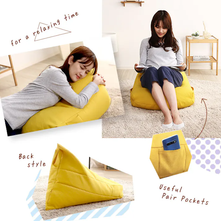 ポケット付き 背もたれビーズクッション 【Totte -トッテ-】/カラー:イエロー/ #sh-07-tbc--ye 【4535306187132】【送料込み】