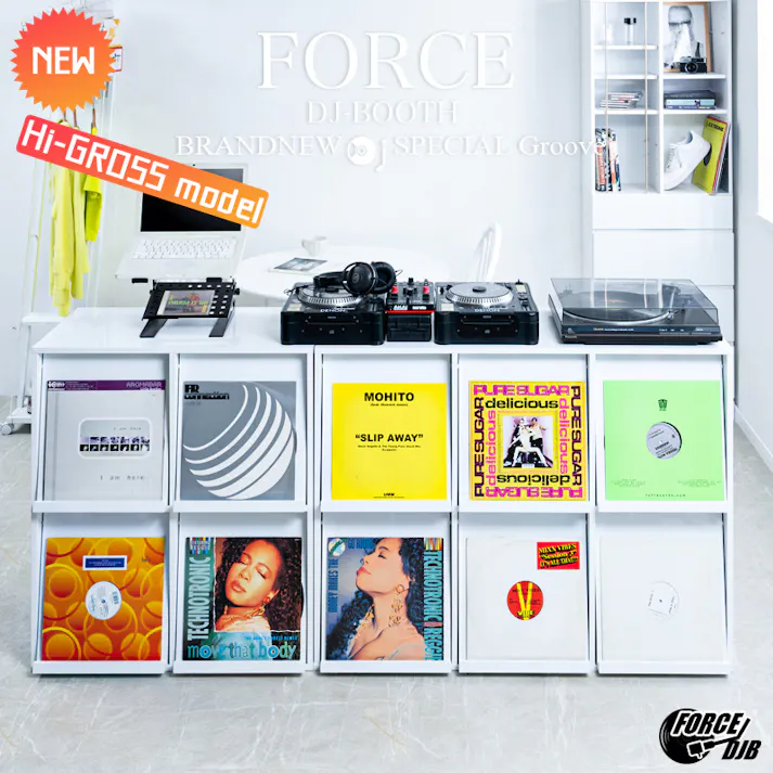 【FORCE】両面ディスプレイ型レコードラック6DOORタイプ レコード収納 ディスプレイラック レコード棚 lp cd 棚 本棚 フラップ扉 収納棚 収納ラック 木製 ターンテーブル 台 ブラウン ヴィンテージ レコードプレーヤー台