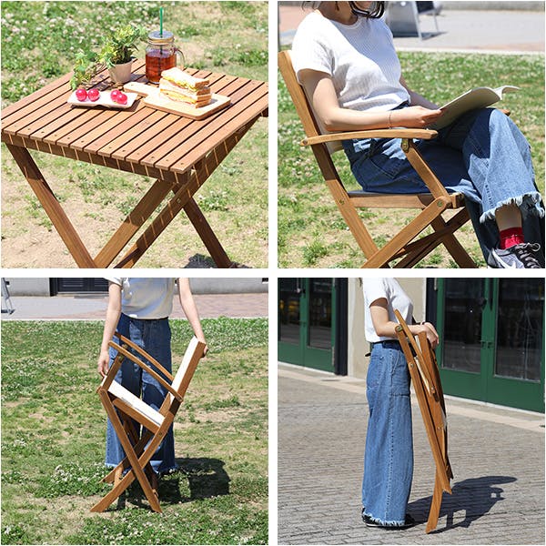 アカシア材 折り畳みテーブル & チェア 3点セット カバー付き アカシア材 折り畳みテーブル & チェア 3点セット カバー付き 楽天市場