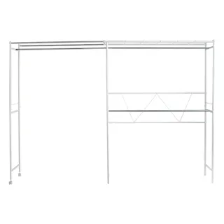 ハンガーラック ワイドクローゼット キャスター付き 壁面収納 伸縮式 スチール おしゃれ スリム 組み立て式 収納 洋服 洋服掛け 棚 シェルフ 洋服掛けラック