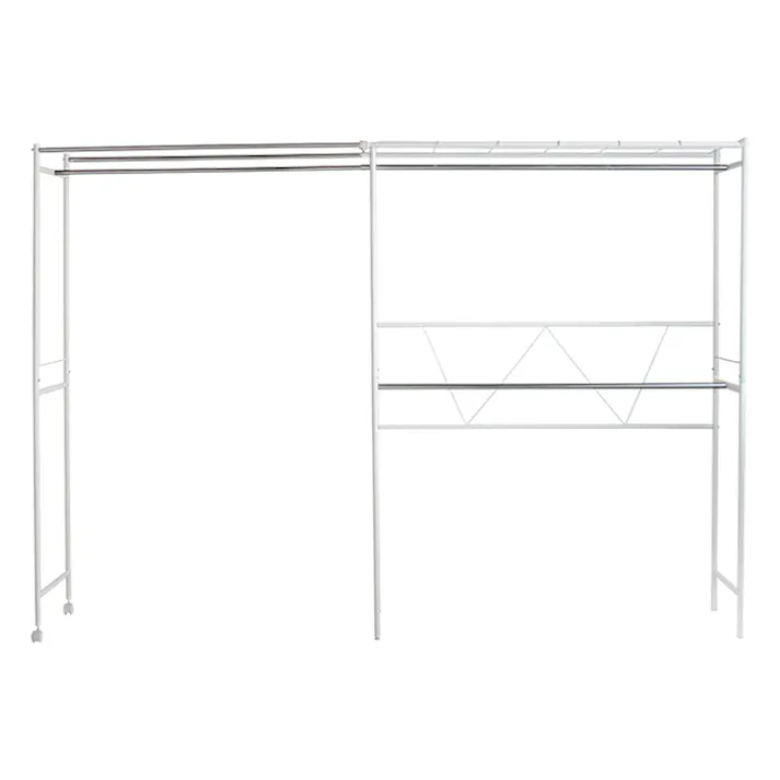 ハンガーラック ワイドクローゼット キャスター付き 壁面収納 伸縮式 スチール おしゃれ スリム 組み立て式 収納 洋服 洋服掛け 棚 シェルフ 洋服掛けラック