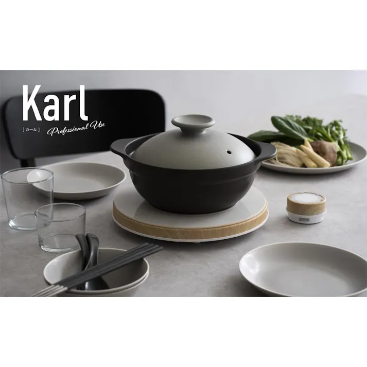 『超軽量』土鍋 IH対応 直火対応【8号】Karl(カール)IH軽量土鍋8号 1900cc 2〜3人用 陶器 軽い お米も炊ける 遠赤外線効果 おしゃれ 吸水率ほぼ0%のTHERMATEC製 家族 ファミリー 軽くて使いやすい/カラー:グレー