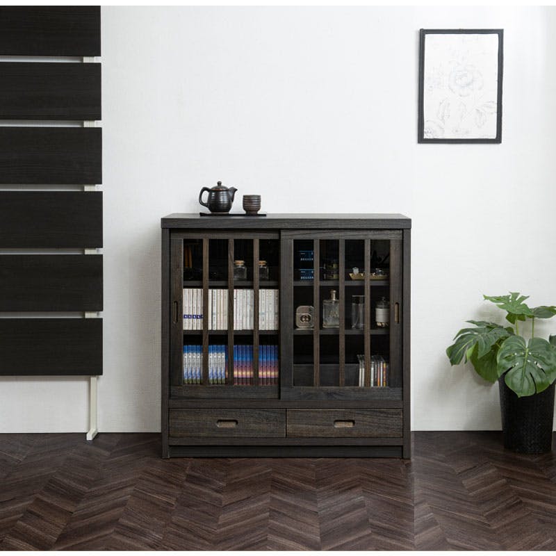 京】 幅90.5 奥行38 高さ87cm 格子タイプ ブラック 桐 完成品 日本製