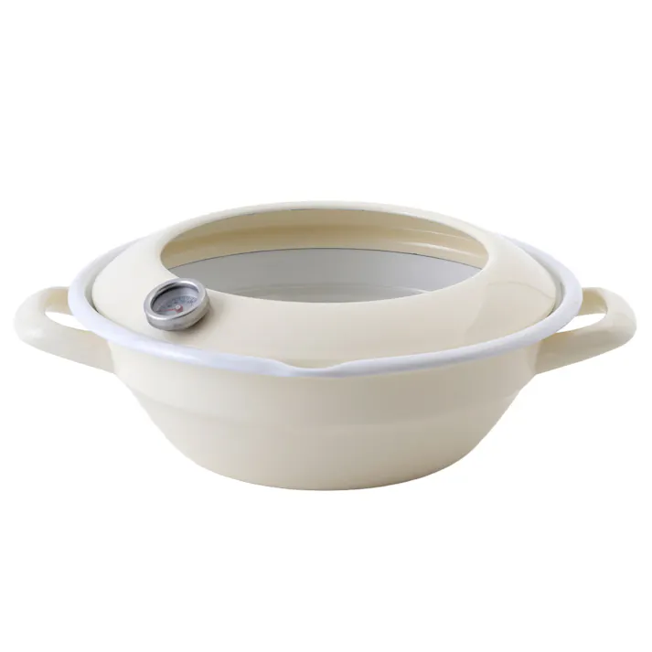 富士ホーロー 天ぷら鍋 温度計付き 24cm ガス火 IH対応 ホーロー【IH 200V 揚げ鍋 揚げ物 鍋 丸型 調理器具 ホーロー鍋 琺瑯鍋 両手鍋 串揚げ てんぷら鍋】 バニラ