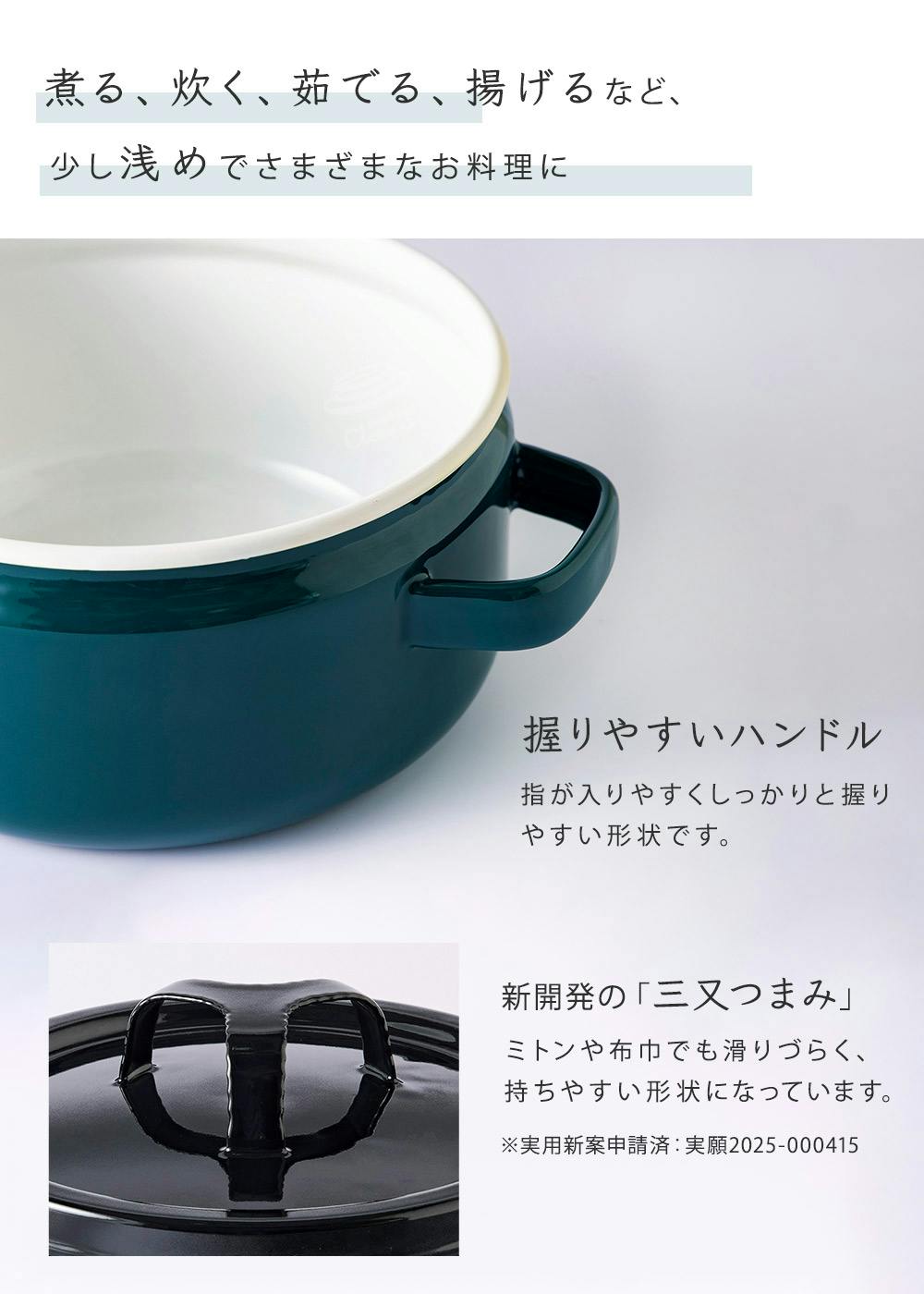 富士ホーロー 匠シリーズ 両手鍋 20cm 3L 浅型 ホーロー フタ付き ガス