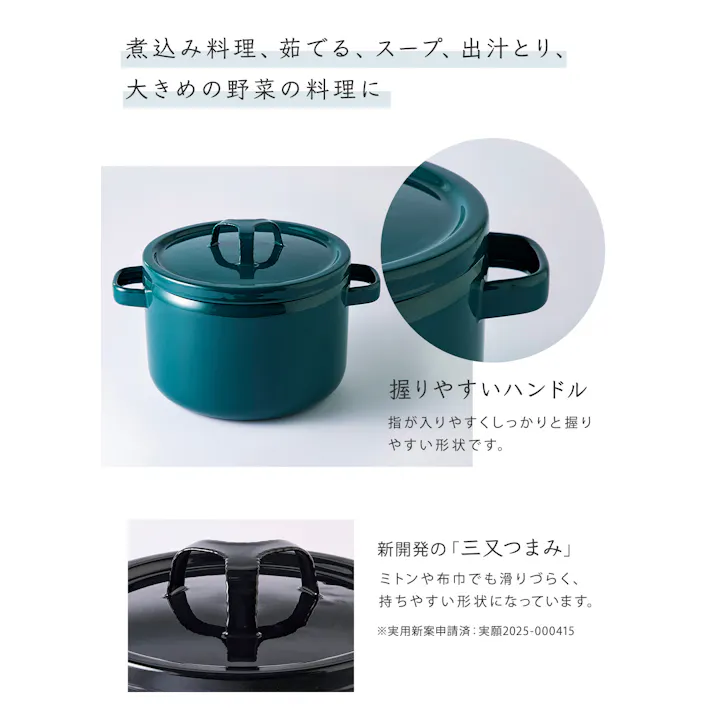 富士ホーロー 匠シリーズ 深鍋 22cm 5.6L 深型 両手鍋 ホーロー フタ付き ガス火 IH対応 TKM-22DW 鉄緑 鉄黒【琺瑯 蓋付き キャセロール ホーロー鍋 直火 IH 鉄色 ほうろう 調理器具 オーブン調理】 鉄黒