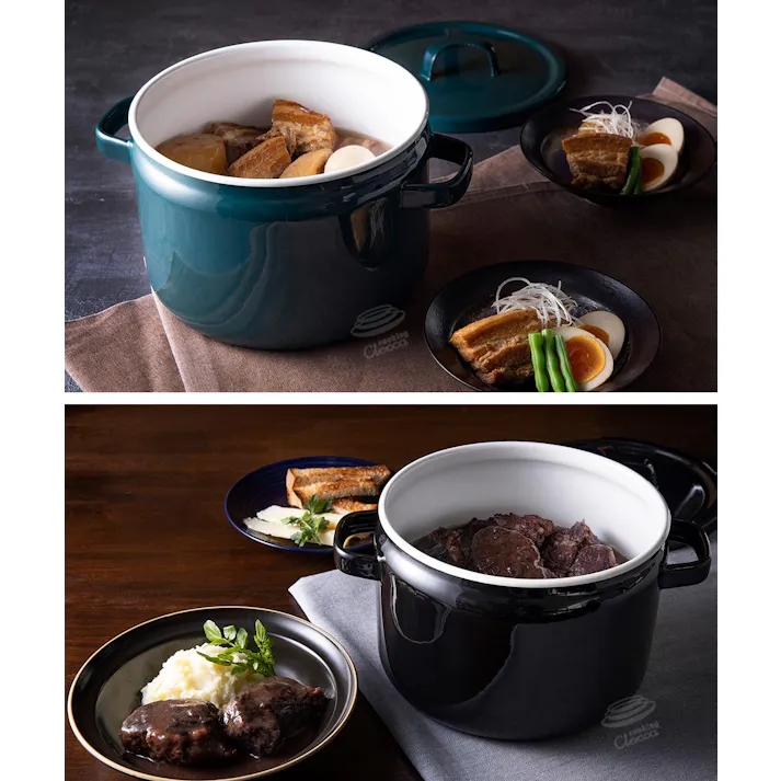 富士ホーロー 匠シリーズ 深鍋 22cm 5.6L 深型 両手鍋 ホーロー フタ付き ガス火 IH対応 TKM-22DW 鉄緑 鉄黒【琺瑯 蓋付き キャセロール ホーロー鍋 直火 IH 鉄色 ほうろう 調理器具 オーブン調理】 鉄黒