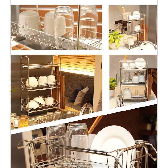 水切りかご 3段 ラック ステンレス バスケット スライド式スリム キッチン収納 水切りカゴ 水切りラック シンク まな板立て