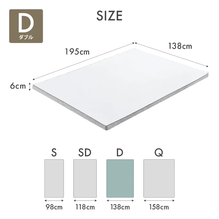 エコラテ エリート 6cmトッパー ダブル 138x195x6cm 硬め 125N 体圧分散 敷き布団 オーバーレイ ベッドパッド マットレスパッド 厚さ6cm ecolatte elite