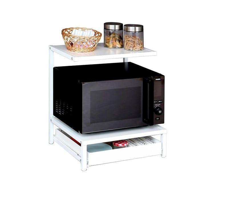 21590【YK-1590】上棚付き レンジラック 収納 スライド レンジ台 引き出し 幅46 燕三条製 組立品 冷蔵庫 上ラック カウンター スライド棚 スライドテーブル キッチンラック 電子レンジ トースター