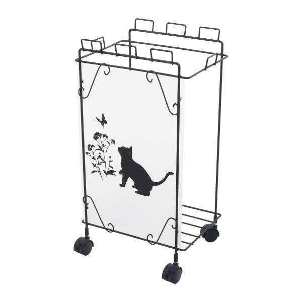22149【KDW-149】ゴミ箱 おしゃれ 黒猫モチーフ Sサイズ ダストワゴン 分別 ゴミ袋スタンド 幅35 分別ダストワゴン 目隠し ゴミ袋 スタンド スリム ごみ箱 完成品 ごみ ホルダー ゴミホルダー 黒 猫 収納 国産 日本製 コンパクト キャスター付 コロコロ