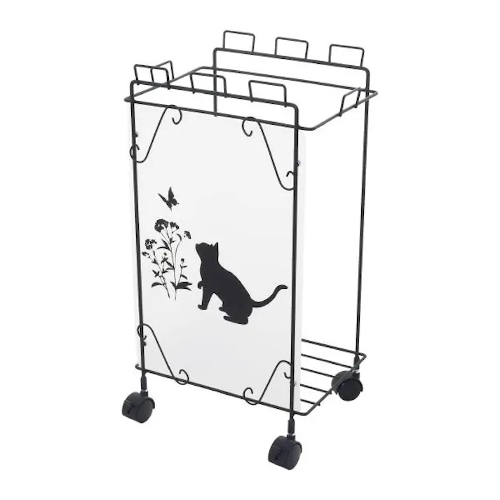 22149【KDW-149】ゴミ箱 おしゃれ 黒猫モチーフ Sサイズ ダストワゴン 分別 ゴミ袋スタンド 幅35 分別ダストワゴン 目隠し ゴミ袋 スタンド スリム ごみ箱 完成品 ごみ ホルダー ゴミホルダー 黒 猫 収納 国産 日本製 コンパクト キャスター付 コロコロ