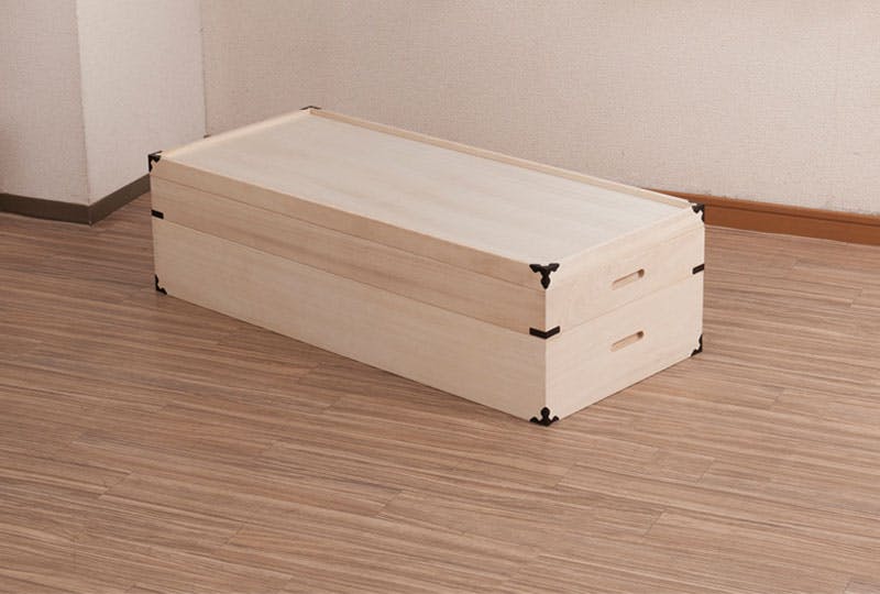 桐衣装箱2段 浅深型 隅金具付 桐衣装ケース2段 高級桐ケース 箪笥