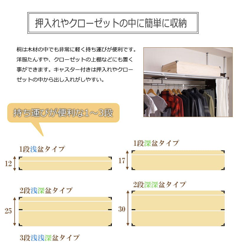 桐衣装箱3段 浅深型 隅金具付 桐衣装ケース3段 高級桐ケース 箪笥