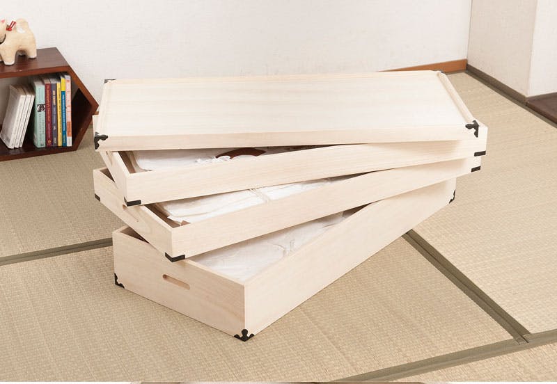 桐衣装箱3段 浅深型 隅金具付 桐衣装ケース3段 高級桐ケース 箪笥