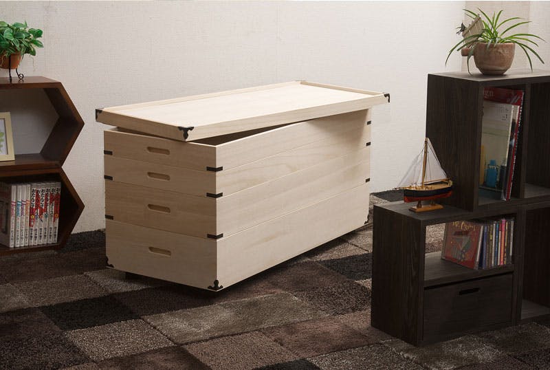 キャスター付き桐衣装箱4段 浅浅深深型 隅金具付 桐衣装ケース4段 高級