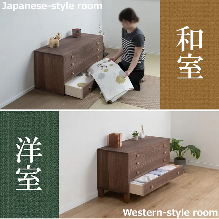 【桐結】MUSUBI 総桐チェスト 4段 幅100 奥行44 高さ57 cm オイル仕上げ ブラウン 日本製 完成品 うづくり仕上げ 浮造り仕上げ 真鍮取っ手 モダン 天然木 チェスト たんす 大川家具 洋服タンス 和ダンス 桐タンス 桐たんす 引き出し 着物 gsk
