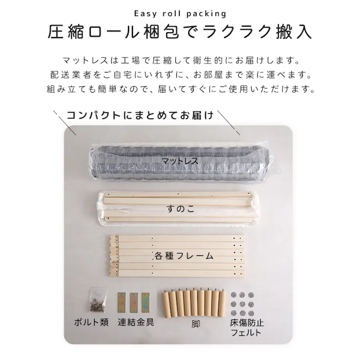 脚付きボンネルコイルロールマットレス【SPINNAM-スピンナム-】 (シングルサイズ)/カラー:グレー/ 組立 #ou-crm-01s--gy 【4535306255794】※フレームのみ(マットレス、布団、枕等は付属しません)