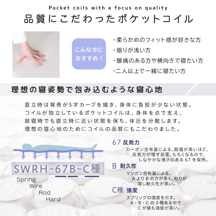 脚付き　ポケットコイル　ロールマットレス　セミシングル　スピンナム　組立簡単 脚付きポケットコイルロールマットレス【SPINNAM-スピンナム-】 セミ