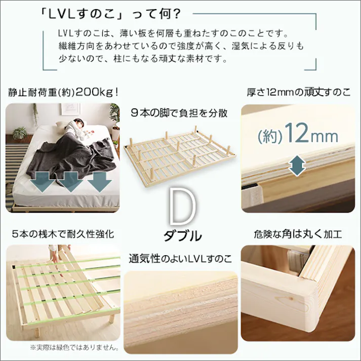 すのこベッド 3段階高さ調節 脚付き (ダブル) 【Lilitta-リリッタ-】(ポケットコイルロールマットレス付き)/カラー:ナチュラル/ 組立 #ou-lps-hrm-d--na 【4535306180638】※フレーム+マットレスのセット(布団、枕等は付属しません)【送料込み】