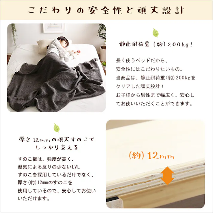 すのこベッド 【簡易宮セット】 パイン材 高さ3段階調整脚付き (ダブル)【Lilitta-リリッタ-】/カラー:ホワイトウォッシュ/ 組立 #ou-lps-tn-01d--whw 【4535306188610】※フレームのみ(マットレス、布団、枕等は付属しません)【送料込み】