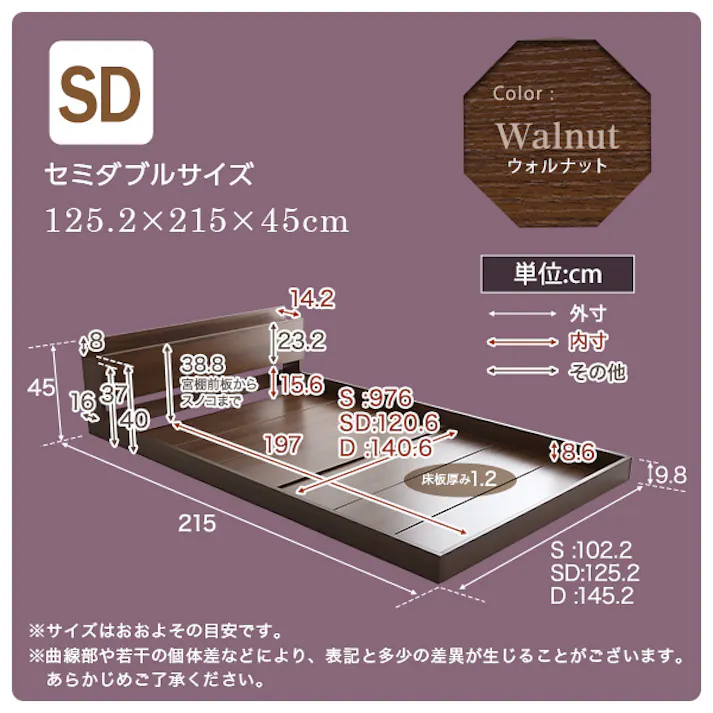 デザインフロアベッド SDサイズ 【Falo-ファロ-】 セミダブル/ 組立 #ou-mod-sd-wal--tu 【4535306183134】※フレームのみ(マットレス、布団、枕等は付属しません)