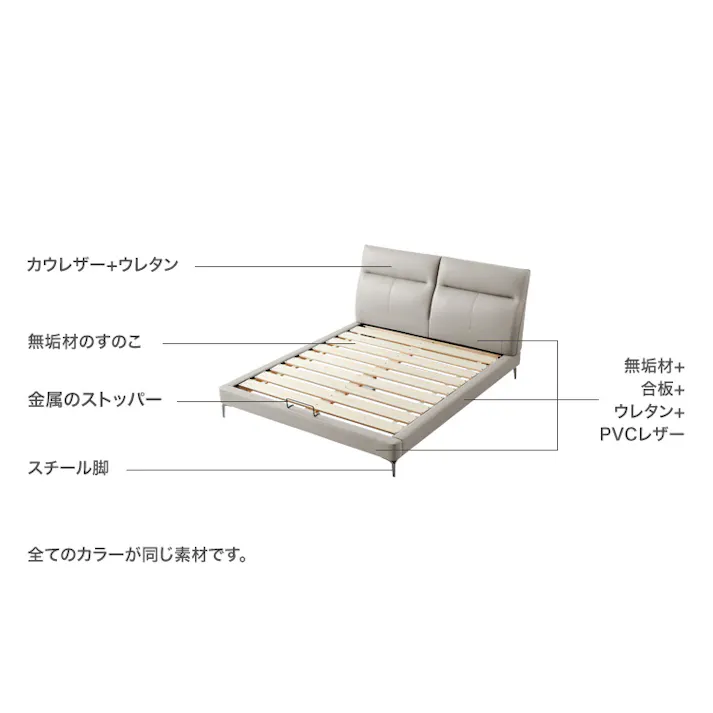 すのこベッド カウレザー無垢材 150cm幅/カラー:グレー/ 組立 #ou-sh-li-00136--gy 【4535306223731】※フレームのみ(マットレス、布団、枕等は付属しません)【送料込み】