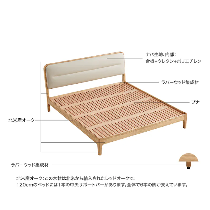 FASグレード 北米産オーク無垢材+ブナ材ベッド 150×200cm ワイドダブル/カラー:ナチュラル/ 組立 #ou-sh-li-00916--na 【4535306232597】※フレームのみ(マットレス、布団、枕等は付属しません)