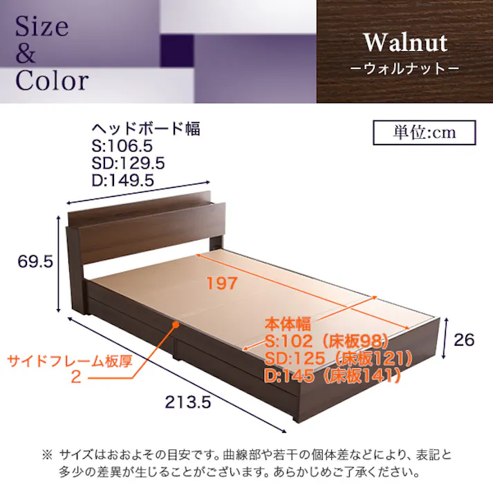棚・コンセント付きチェストベッド SDサイズ【Reiz-レイズ-】 セミダブル/ 組立 #ou-stl-sd-wal--tu 【4535306183011】※フレームのみ(マットレス、布団、枕等は付属しません)【送料込み】