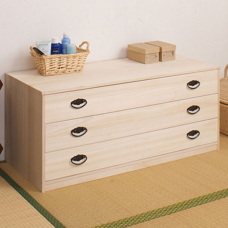 たとう紙ごと余裕で収納 桐 たんす3段 チェスト 大川家具 桐箪笥 桐
