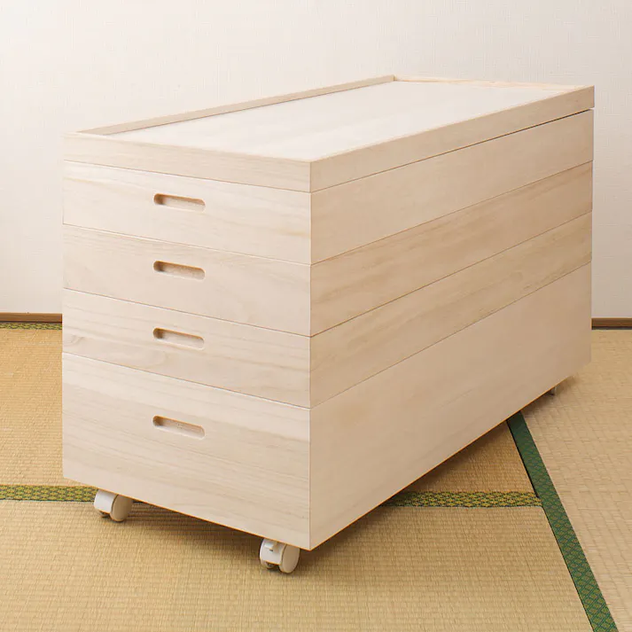 桐スタッキング収納ボックス浅3深1 キャスター付き 大川家具日本製 スタッキングボックス 衣装ケース 天然木 着物用 保管 完成品 着物入れ 着物収納 クローゼット 着物タンス 着物箪笥 和ダンス 和タンス たんす 収納ケース 押入れ 整理タンス 衣装タンス 桐たんす