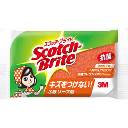 3M スコッチ・ブライト 抗菌ウレタンスポンジたわし リーフ型/3層 オレンジ 包丁・ハサミ・調理器具・製菓用品